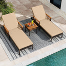 Patio Rattan Chaise Lounge with Side Table and Adjustable Backrest-Beige