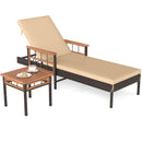 Patio Rattan Chaise Lounge with Side Table and Adjustable Backrest-Beige