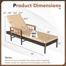 Patio Rattan Chaise Lounge with 4-Level Adjustable Backrest-Beige