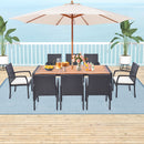 9 Pieces Patio Rattan Dining Set with Acacia Wood Table for Backyard Garden