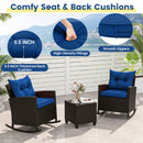 Patio Rattan Roker Chairs with Tempered Glass Table and Soft Cushions for Backyard Poolside Porch