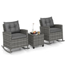 Patio Rattan Roker Chairs with Tempered Glass Table and Soft Cushions for Backyard Poolside Porch