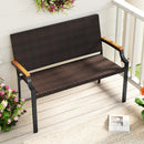 Patio Wicker Loveseat Chair with Acacia Wood Armrests and Metal Frame