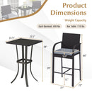 3-Piece Patio Wicker Rattan Bar Height Chairs and Square Table Set-Black