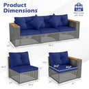 Patio Wicker Sectional Furniture Set with 1 Armless and 2 Corner Sofas for Garden