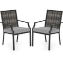 Patio Wicker Chairs Set of 2 Stackable Rattan Armchairs with Removable Cushions-Grey