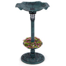 Pedestal Birdbath and Feeder with Solar Light - Lotus Leaf