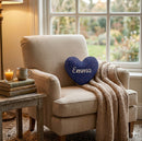 Personalized Heart Pillow with Name | Deep Magenta Pink or Navy Blue Velvet with Embossed Hearts | White Cursive Name | Custom Gift for Her