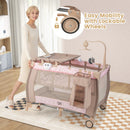 Portable Baby Playard with Changing Table Bassinet and Music Box-Pink