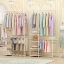 Portable Closet with Pants Hangers and 2 Hanging Rods and 4 Storage Shelves