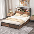 Full/Queen Size Bed Frame with Bookcase Headboard and 4 Storage Drawers
