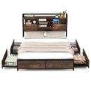 Full/Queen Size Bed Frame with Bookcase Headboard and 4 Storage Drawers