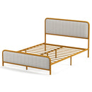 Upholstered Gold Platform Bed Frame with Velvet Headboard