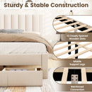 Queen Size Bed Frame with Storage Drawer and Vertical Channel Headboard