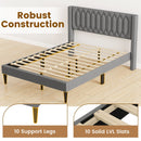 Queen Size Dutch Velvet/Linen Fabric Upholstered Platform Bed with Wingback Headboard and Wooden Slat Support