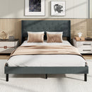 Queen Size Upholstered Bed Frame with Button Tufted Wingback Headboard and Wooden Slats Support Mattress Foundation-Gray