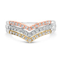 10K Gold Plated Sterling Silver 1/3 Cttw Tri-Color Chevron Diamond Stackable Ring