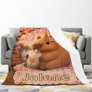 Personalized Capybara Blanket with Name - Kawaii Capybara Boba Tea Full-Print Flannel Throw with Name in Scalloped Banner - Custom Gift for Teen Girls