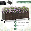 Raised Garden Bed PE Rattan Wicker Patio Planter Box with Wheels and Liner