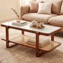 Rattan Coffee Table with Tempered Glass Top and Storage Shelf