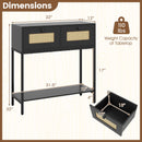 Rattan Console Table Boho Entryway Table with 2 Rattan Drawers and Open Storage Shelf