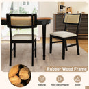 Rattan Dining Chairs Set of 4 Fabric Upholstered Kitchen Chairs with Padded Seat and Rubber Wood Legs-Black