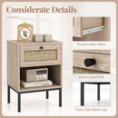 Rattan Nightstand Boho End Table with Rattan Drawer and Open Shelf Set of 2