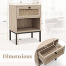 Rattan Nightstand Boho End Table with Rattan Drawer and Open Shelf Set of 2