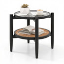 Round Rattan Side Table with Tempered Glass Top