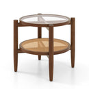 Round Rattan Side Table with Tempered Glass Top