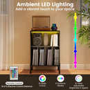 Record Player Stand with LED Light and Charging Station