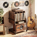 Record Player Stand on Wheels Rolling Turntable Stand with Power Outlets