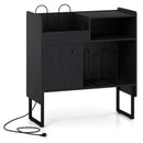 Record Player Stand with Power Outlets and Vinyl Storage Holder up to 250 Albums
