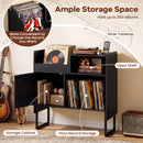 Record Player Stand with Power Outlets and Vinyl Storage Holder up to 250 Albums