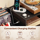Record Player Stand with Power Outlets and Vinyl Storage Holder up to 250 Albums