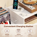 Record Player Stand with Power Outlets and Vinyl Storage Holder up to 250 Albums