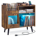 Record Player Stand with LED Light and Power Outlets