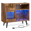Record Player Stand with LED Light and Power Outlets