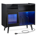 Record Player Stand with LED Light and Power Outlets