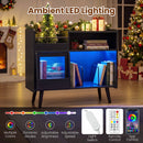Record Player Stand with LED Light and Power Outlets
