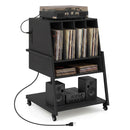 Record Player Stand on Wheels Rolling Turntable Stand with Power Outlets