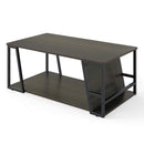 Rectangle Coffee Table 2-tier Industrial Accent Table with Storage Shelf and Compartment