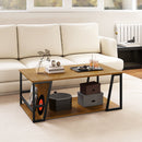 Rectangle Coffee Table 2-tier Industrial Accent Table with Storage Shelf and Compartment