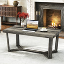 Rectangle Coffee Table Rubber Wood Base with Cross-Shaped Base-Gray