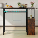 Rectangular Bar Table with Charging Station and LED Light-Rustic Brown