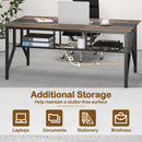 Rectangular Meeting Table with Mesh Storage Shelf and Cable Grommet-Rustic Brown