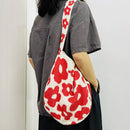Red Flowers Knitted Single Strap Large Shoulder Tote Bag | 100%Acrylic / One Size  | Handbag