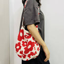Red Flowers Knitted Single Strap Large Shoulder Tote Bag | 100%Acrylic / One Size | Handbag