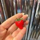 Red Strawberry Brooch | 1.4" Pin in Metal Alloy with Gold Finish