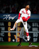 Johan Rojas Jumping on Base Philadelphia Phillies Autographed 11" x 14" Baseball Photo
